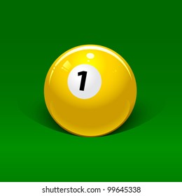 Yellow Billiard Ball Number One On A Green Background