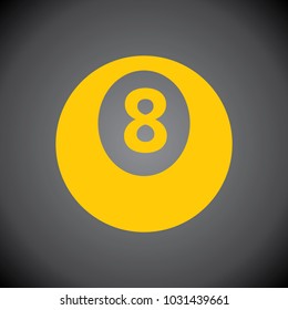 Yellow billiards 8 ball  icon on black background.