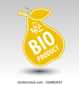 yellow bio product pear tag label with string eyelet with silhouette of plant