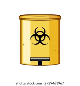 Yellow biohazard waste bin with universal warning symbol for safe containment and disposal of infectious, hazardous medical and laboratory waste in healthcare settings