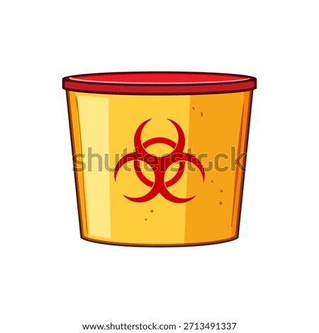 Yellow biohazard waste container with red lid and warning symbol, illustrating safe disposal and infection control procedures for medical, laboratory, and hazardous biological waste