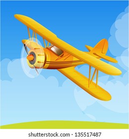 Yellow biplane. Vector.
