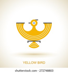 Yellow bird abstract vector logo design. Nice bird logo made in geometric flat style .