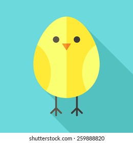 Yellow bird chicken. Flat stylized illustration with shadow