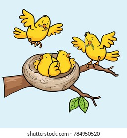 yellow bird family vector