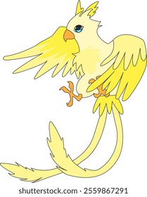 Yellow Bird Flying Vector Fantasy Animal Illustration