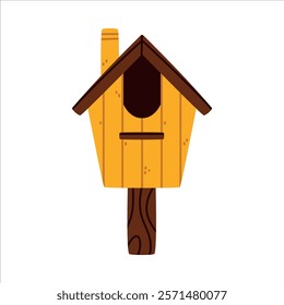 Yellow Bird House and Wooden Nesting Box Vector Illustration