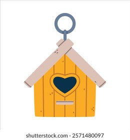 Yellow Bird House and Wooden Nesting Box Vector Illustration