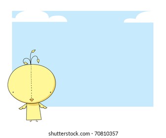 Yellow bird on sky background