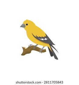 Yellow bird sitting on a tree branch illustration with wildlife, isolated