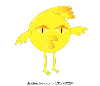 A yellow birdy pointing to someone or something.