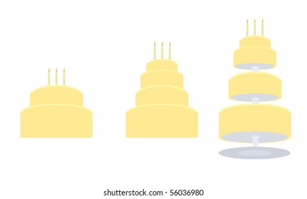 Yellow birthday cake in three variations - vector