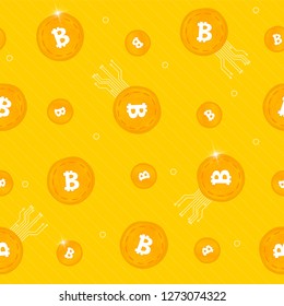Yellow bitcoin pattern. Cryptocurrency concept