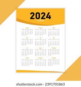 yellow and black 2024 calendar in modern English design