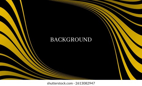 Yellow and black abstract background with wavy stripes, dynamic curve shapes. Symmetrical frame. 