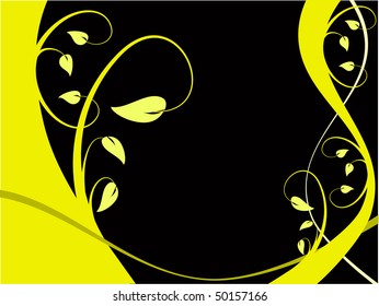 A yellow and black abstract floral background with a yellow floral design on a black background