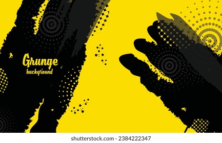 Yellow and black abstract grunge paint banner and poster background illustration