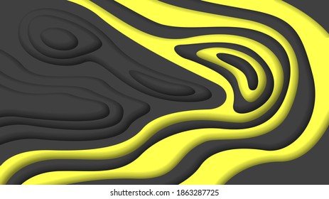 Yellow And Black Abstract Paper Cut Background Vector Shadows 3D Smooth Objects Modern Design