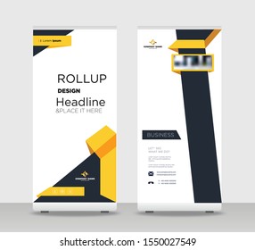 Yellow black Abstract Shapes Modern Exhibition Advertising Trend Business Roll Up Banner Stand Poster Brochure flat design template creative concept. White background Roll Up EPS. Presentation