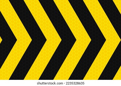 Yellow and black arrows, Yaellow light, background, black, techno. Yellow and black arrow background with hexagon pattern