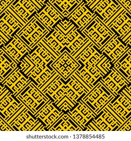 yellow black Art deco Abstract geometric pattern with lines, rhombuses A seamless vector background texture