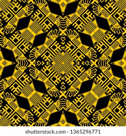 yellow black Art Deco background texture. Vector illustration. Endless abstract seamless pattern