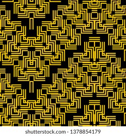 yellow black Art Deco Seamless Square Pattern. Abstract Background. Vector Regular Texture