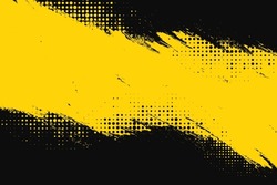 Yellow And Black Backdrop With Dot Halftone Pattern Element. Abstract Brush Grunge Background. Retro Comic Concept For Your Graphic Design, Banner Or Poster. Vector Illustration.