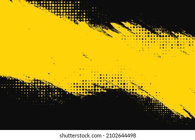 Yellow and black backdrop with dot halftone pattern element. Abstract brush grunge background. retro comic concept for your graphic design, banner or poster. Vector illustration.