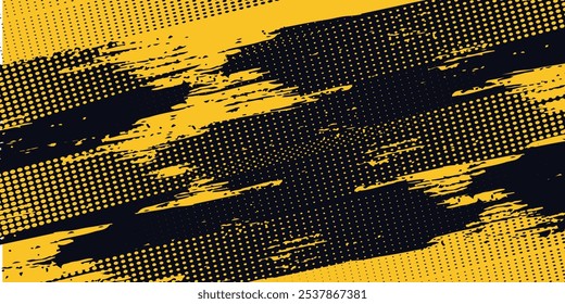 Yellow and black backdrop with dot halftone pattern element.