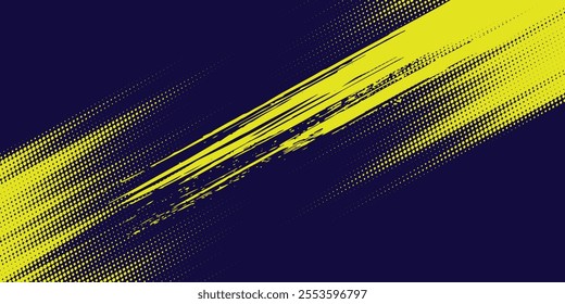 Yellow and black backdrop with dot halftone pattern element. Abstract brush grunge background.