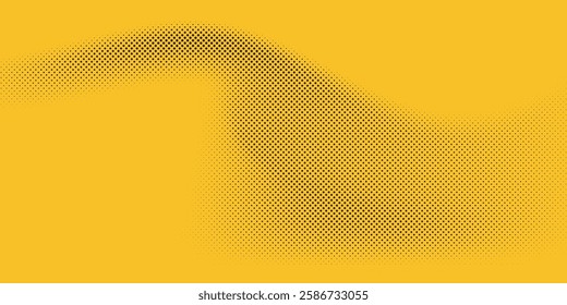 Yellow and black backdrop with dot halftone pattern element. Abstract brush grunge background