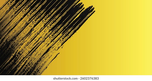 Yellow and black backdrop with dot halftone pattern element. Abstract brush grunge background. retro comic concept for your graphic design, banner or poster See Less