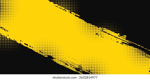 Fondo amarillo y negro con elemento de patrón de semitono de punto. Fondo Abstractas del grunge del cepillo. concepto cómico retro para su Diseño gráfico, Anuncio o cartel. Ilustración vectorial.