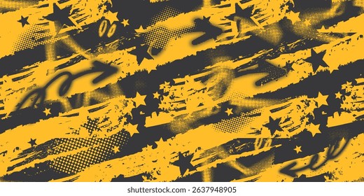 Yellow and black backdrop with dot halftone pattern element. Abstract brush grunge background. retro comic concept for your graphic design, banner or poster. Vector illustration.
