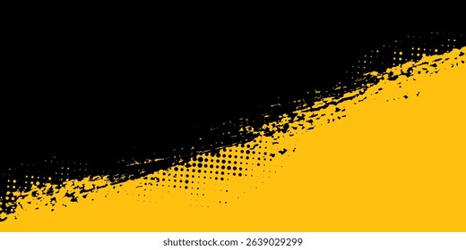 Yellow and black backdrop with dot halftone pattern element. Abstract brush grunge background. retro comic concept for your graphic design. Vector illustration