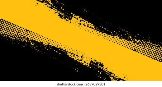 Yellow and black backdrop with dot halftone pattern element. Abstract brush grunge background. retro comic concept for your graphic design. Vector illustration