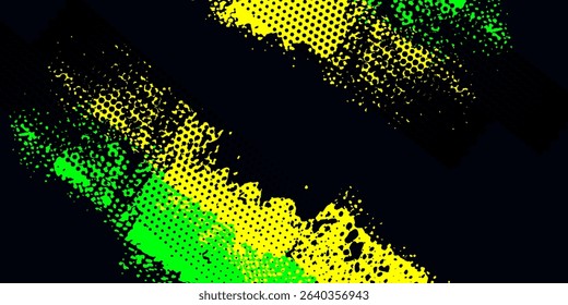 Yellow and black backdrop with dot halftone pattern element. Abstract brush grunge background. retro comic concept for your graphic design, banner or poster. 