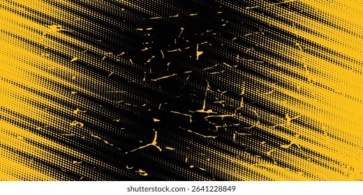 Yellow and black backdrop with dot halftone pattern element. Abstract brush grunge background. retro comic concept for your graphic design, banner or poster See Less