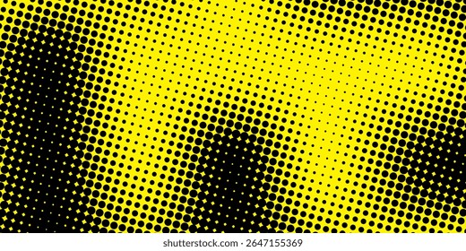 Yellow and black backdrop with dot halftone pattern element. Abstract brush grunge background. retro comic concept for your graphic design, banner or poster. Vector illustration.
