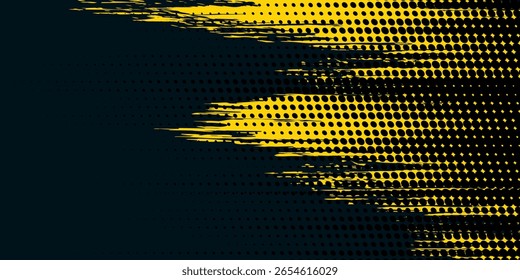 Fondo amarillo y negro con elemento de patrón de semitono de punto. Fondo Abstractas del grunge del cepillo. concepto cómico retro para su Diseño gráfico, Anuncio EPS 10