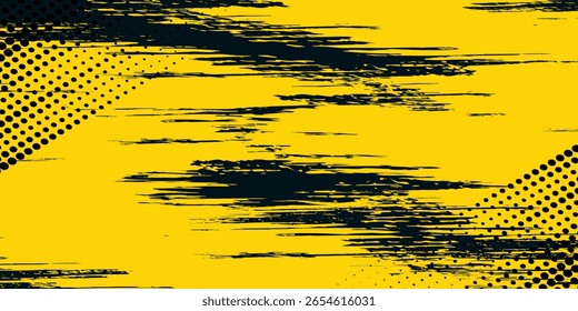 Fondo amarillo y negro con elemento de patrón de semitono de punto. Fondo Abstractas del grunge del cepillo. concepto cómico retro para su Diseño gráfico, Anuncio
