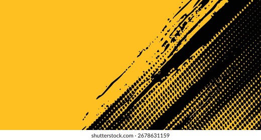 Gelbe und schwarze Kulisse mit einem Rasterelement. Abstrakter farbiger Hintergrund. Retro-Comic-Konzept für Ihr Grafikdesign, Banner oder Poster Weniger modern sehen 