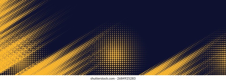 Fondo amarillo y negro con elemento de patrón de semitono de punto. Abstractas pincel de fondo grunge.