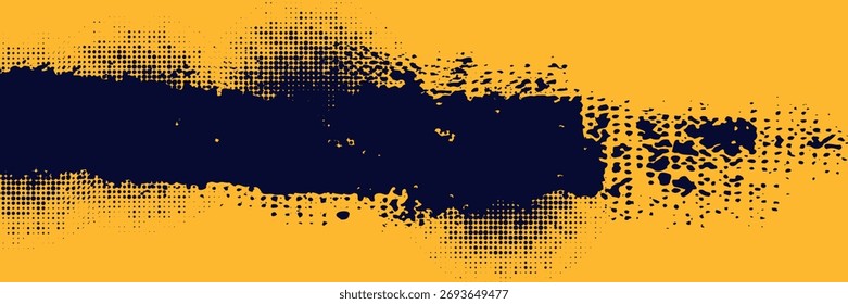 Yellow and black backdrop with dot halftone pattern element. Abstract brush grunge background. Eps 10