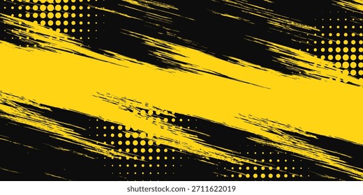 Plano de fundo amarelo e preto com elemento de padrão de meio-tom de ponto. Resumo pincel grunge fundo. conceito cômico retro para o seu design gráfico, banner ou cartaz. Ilustração vetorial.