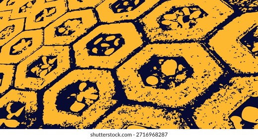 Yellow and black backdrop with dot halftone pattern element. Abstract brush grunge background.