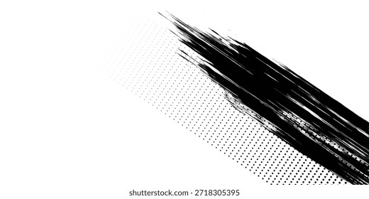 Fondo amarillo y negro con elemento de patrón de semitono de punto. Abstractas pincel de fondo grunge.	
