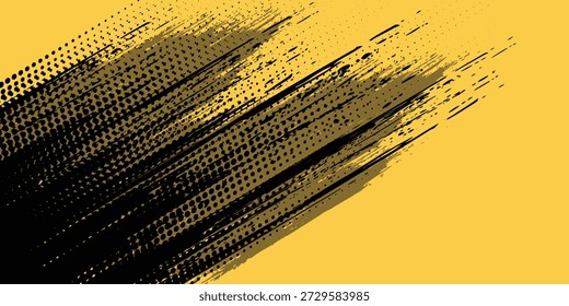 Fondo amarillo y negro con elemento de patrón de semitono de punto. Fondo Abstractas del grunge del cepillo. concepto cómico retro para su Diseño gráfico, Anuncio o cartel