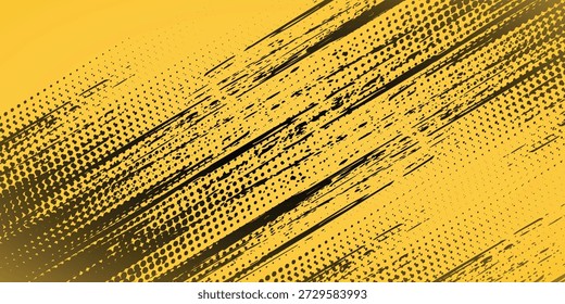 Fondo amarillo y negro con elemento de patrón de semitono de punto. Fondo Abstractas del grunge del cepillo. concepto cómico retro para su Diseño gráfico, Anuncio o cartel